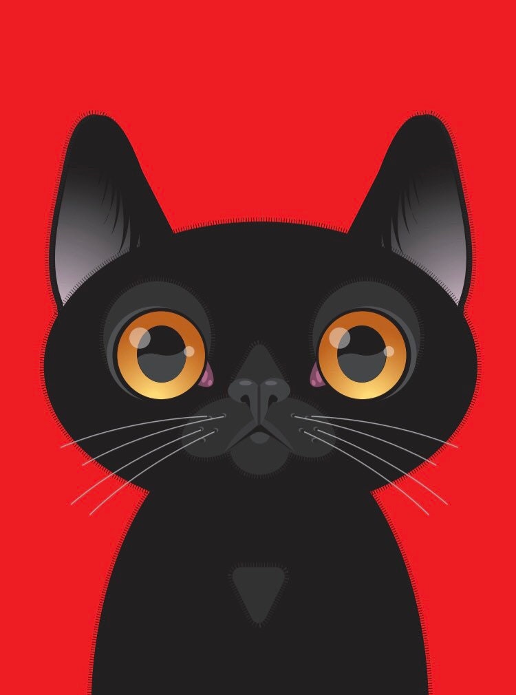 Black Cat 5x7 Regular Print, Minimalist Cute Kitten, Quirky Fall Artwork, Original Illustration