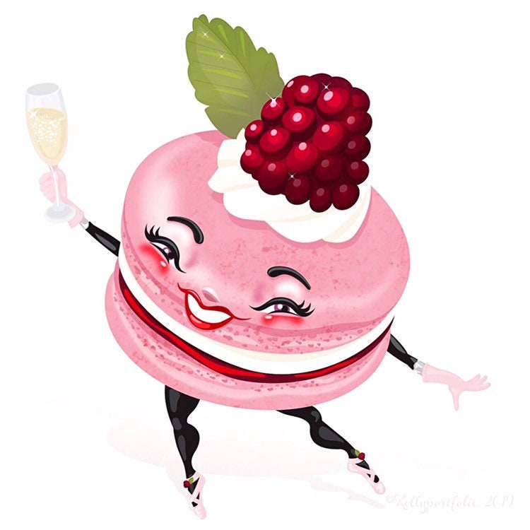 Raspberry Macaron Regular Print, Cute Dessert Illustration, Original Kitchen Decor, Foodie Art