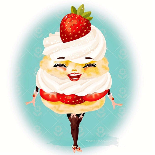 Strawberry Shortcake Print, Cute Dessert Illustration, Original Kitchen Decor, Quirky Foodie Art