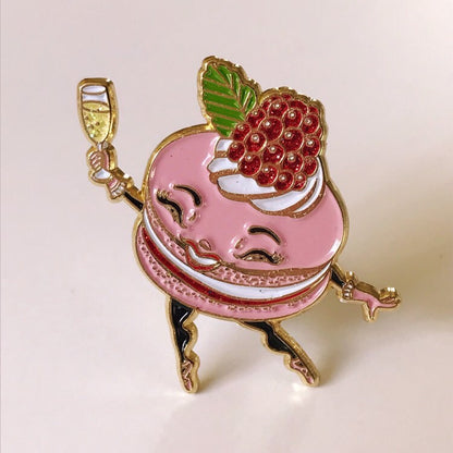 Raspberry Macaron soft enamel pin with glitter highlights!