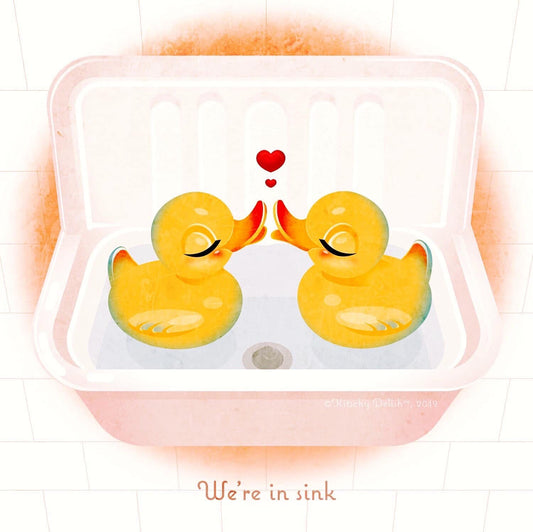 We’re in Sink Digital Print on Cardstock, Cute Bathroom Wall Art, Original Illustration, Punny Design