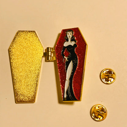 The Vamp, enamel hinge pin with glitter