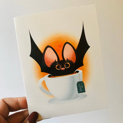 Bat + Tea blank greeting card