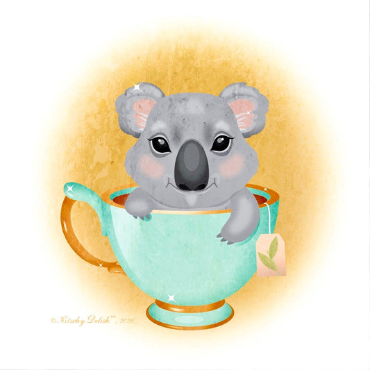 Koala Tea Print, Cute Kitchen Illustration, Kitschy Wall Hanging