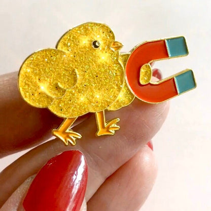 Chick Magnet, soft enamel pin with glitter