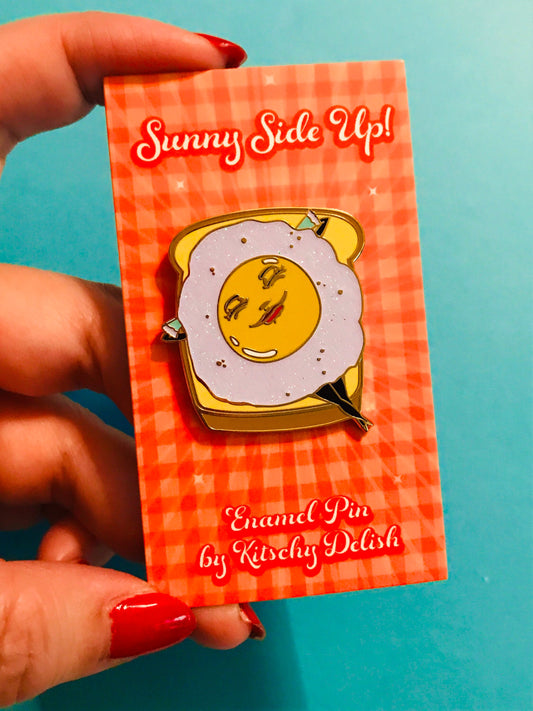 Sunny Side Up hard enamel pin with glitter!