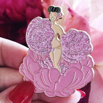 Peony Dancer soft enamel pin with glitter petals!