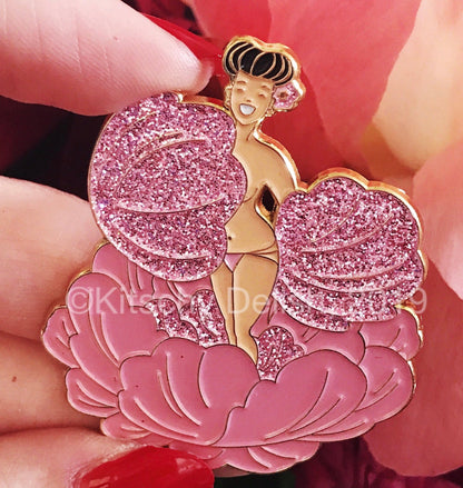 Peony Dancer soft enamel pin with glitter petals!