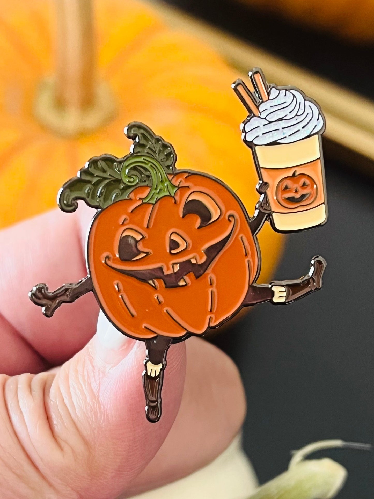 Pumpkin Spice soft enamel pin with glitter!