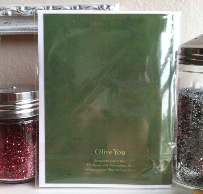 Olive You blank greeting card