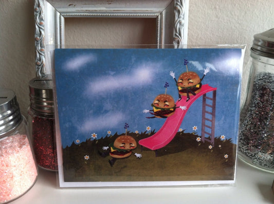 Sliders blank greeting card on glossy