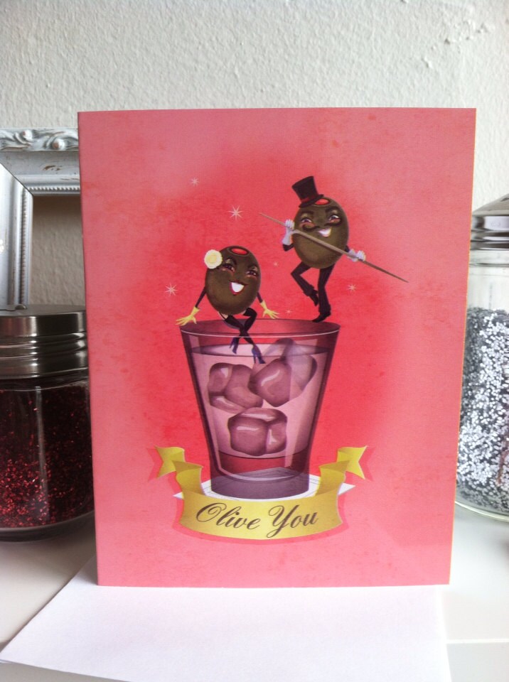 Olive You blank greeting card